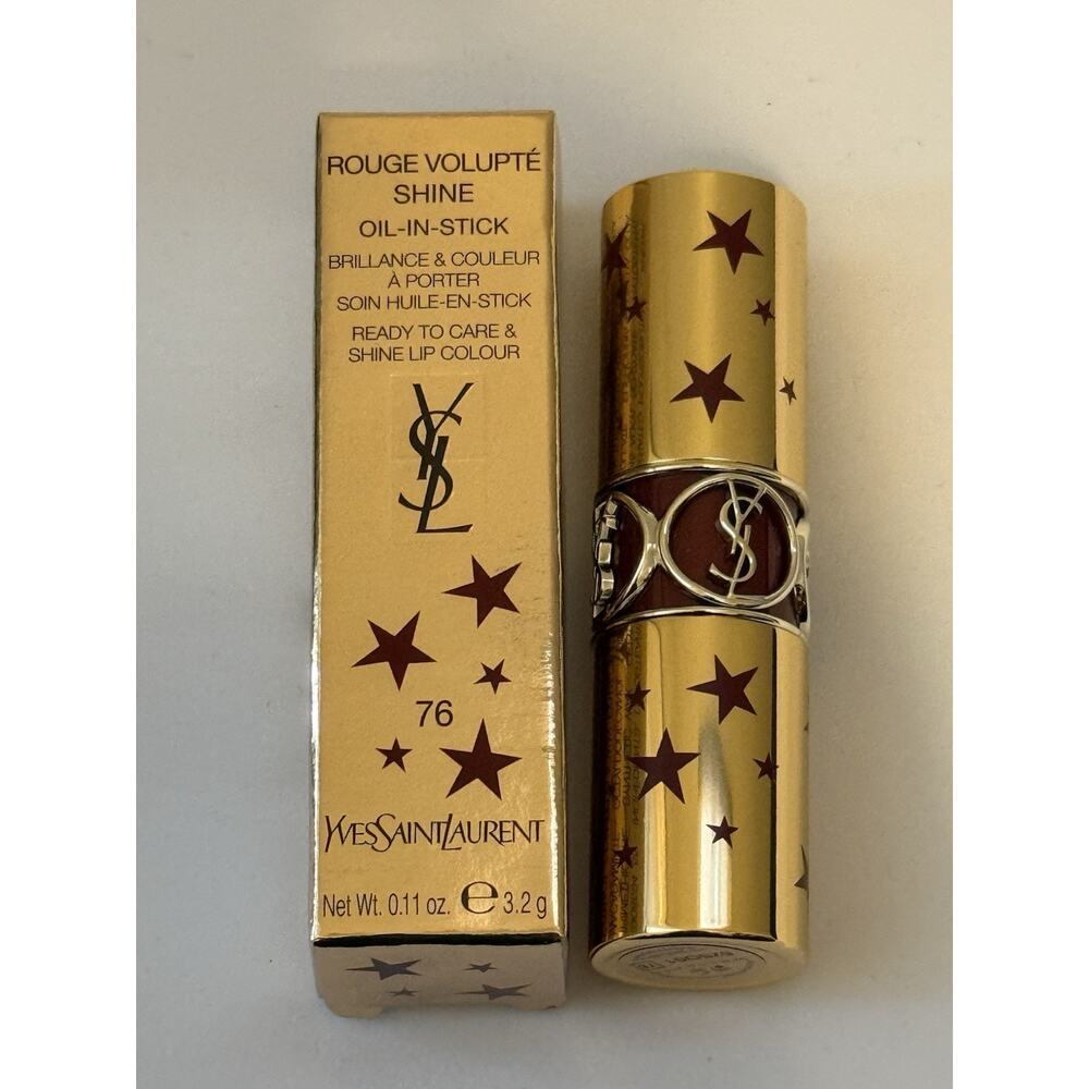 YSL Rouge Volupte Shine Oil-In-Stick ~76 Red In The Dark~ Full Size NIB